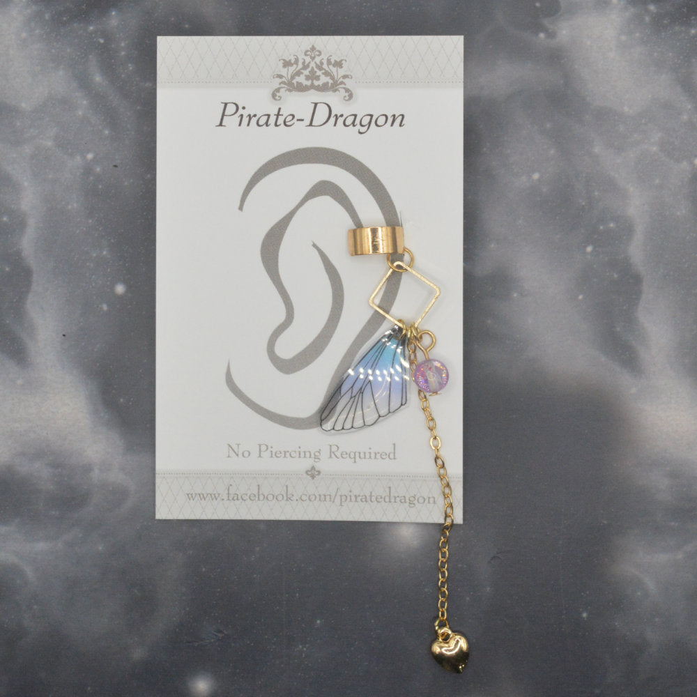 Small Blue/Pink Butterfly Wing Non-Pierced Ear Cuff (EC9509)