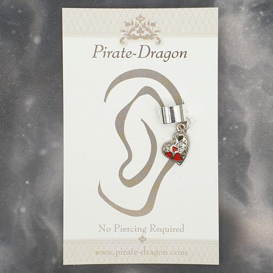 Silver & Red Heart Non-Pierced Ear Cuff (EC9513)