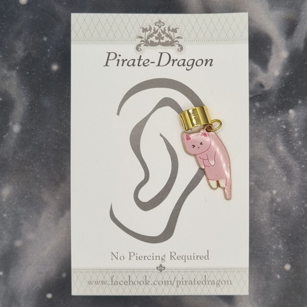 Pink Dangling Kitty Non-Pierced Ear Cuff (EC9565)