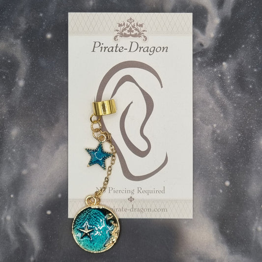 Blue Moon & Star Chain Dangle Non-Pierced Ear Cuff (EC9570)