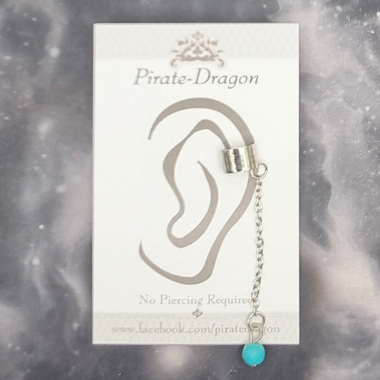 Blue Bead on Silver Chain Non-Pierced Ear Cuff (EC9662)