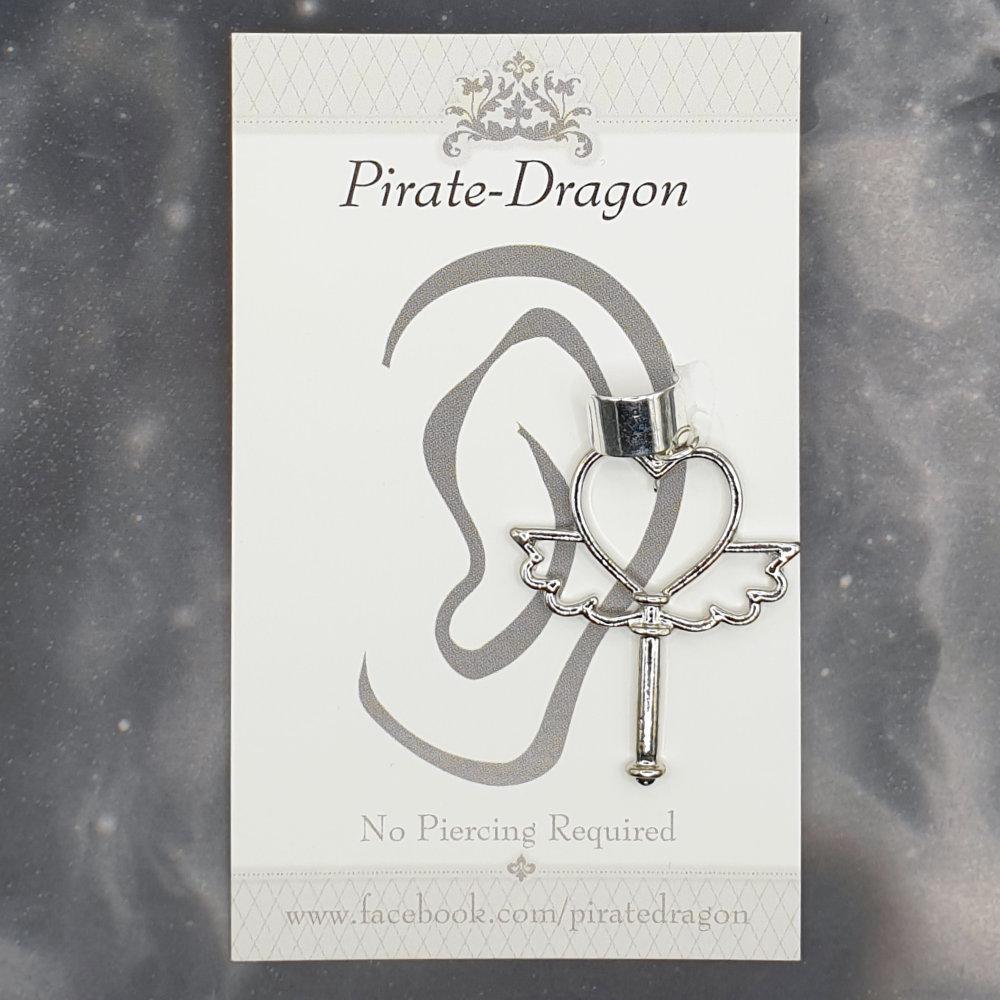 Silver Key with Wings Non-Pierced Ear Cuff (EC9670)