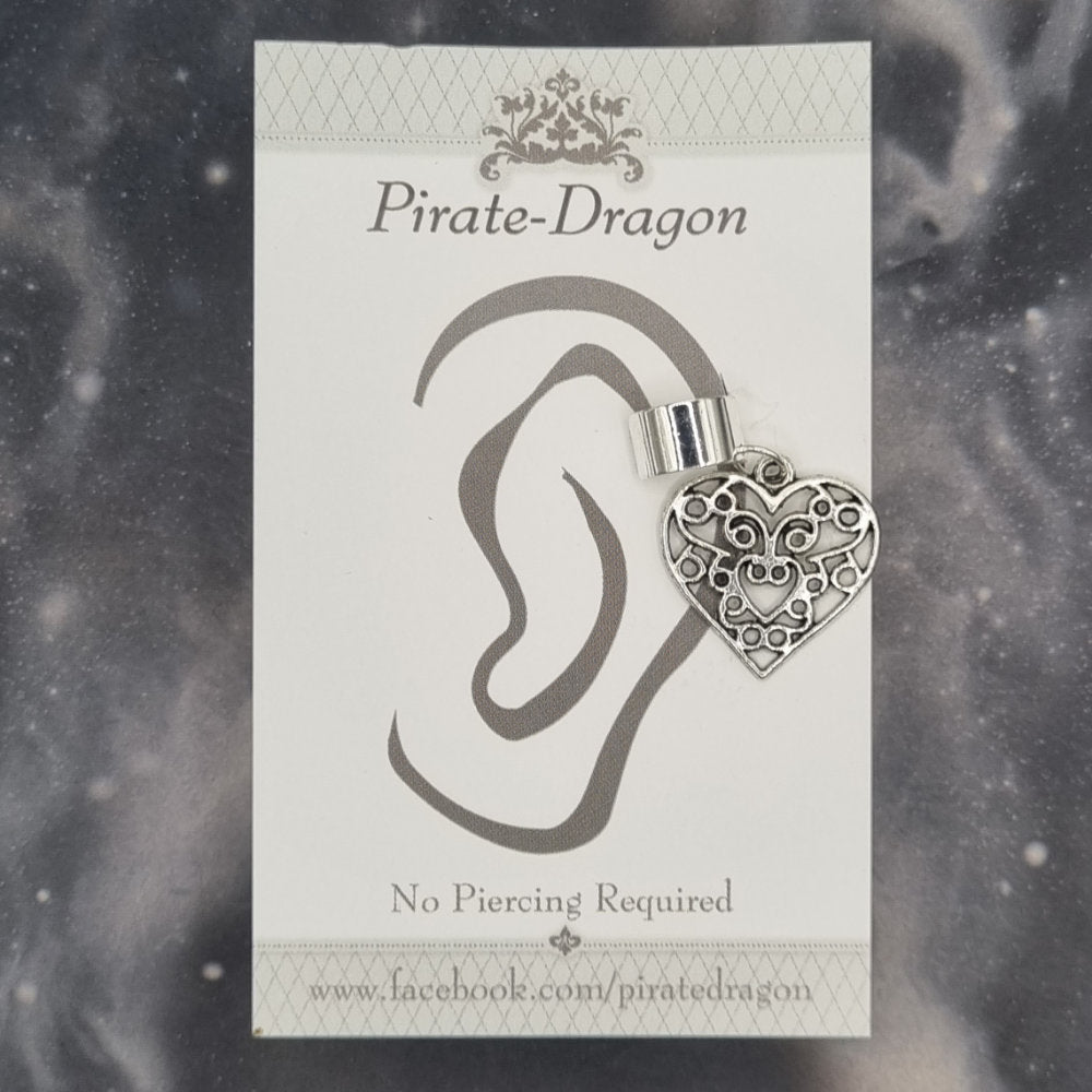 Silver Filigree Heart Non-Pierced Ear Cuff (EC9723)