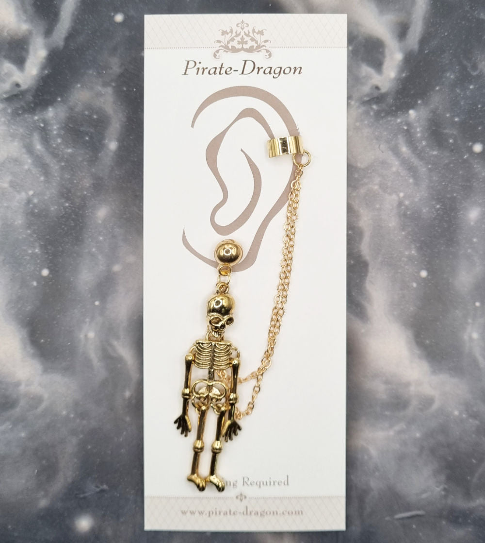 Gold Skeleton with Gold Chains Pierced Earcuff (EC99007)