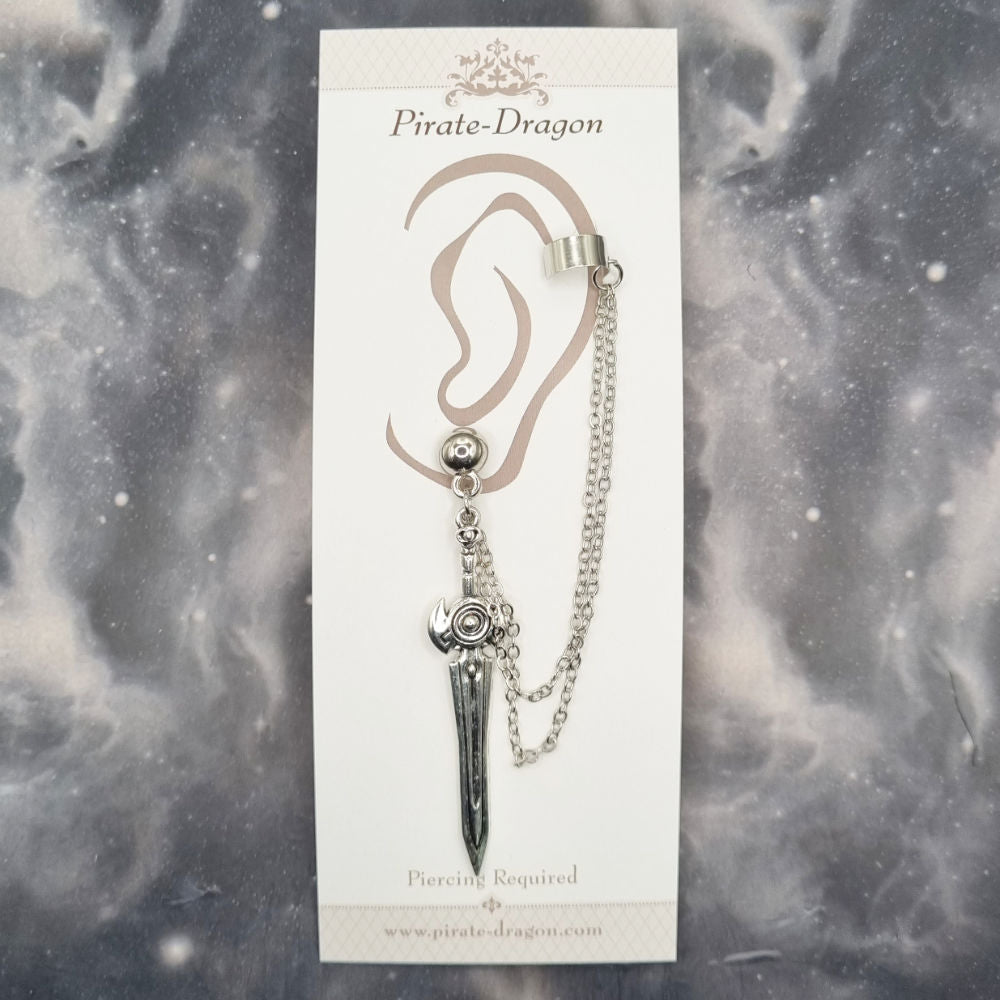 Silver Sword (Shortsword) with Silver Chains Pierced Earcuff (EC99015)