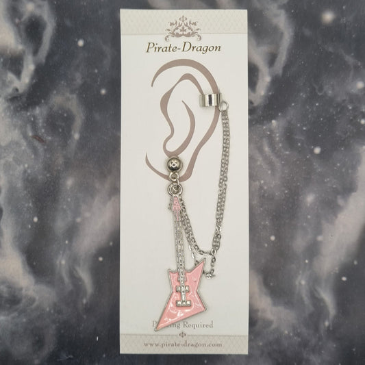 Pink Guitar with Gold Chains Pierced Earcuff (EC99036)