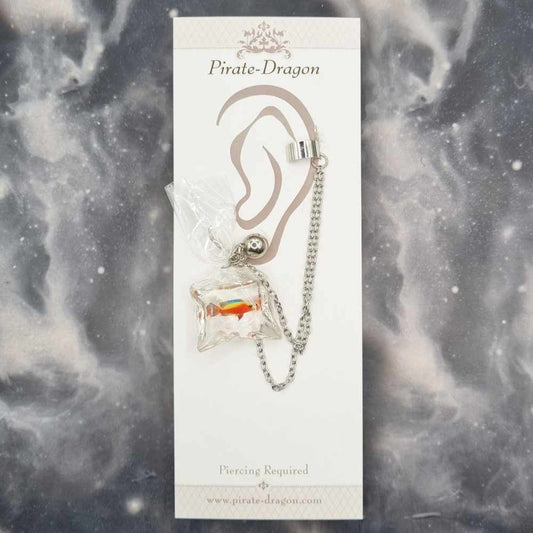 Orange Fish in Bag with Silver Chains Pierced Earcuff (EC99077)