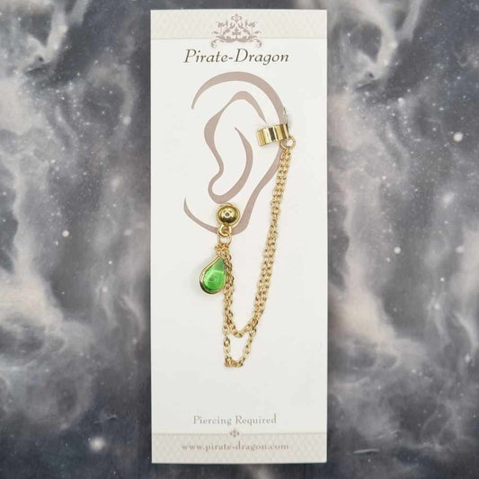 Light Green Teardrop with Gold Chains Pierced Earcuff (EC99089)