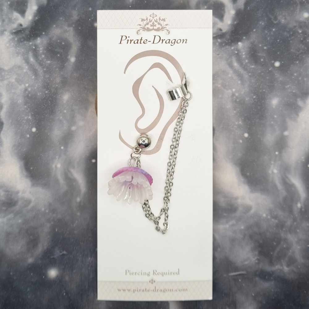 Purple Jellyfish with Silver Chains Pierced Earcuff (EC99190)