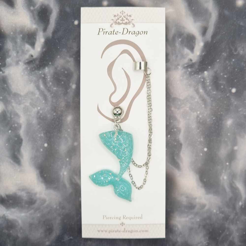 Pastel Blue Mermaid Tail with Silver Chains Pierced Earcuff (EC99240)