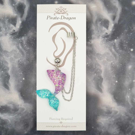 Purple/Blue Mermaid Tail with Silver Chains Pierced Earcuff (EC99252)