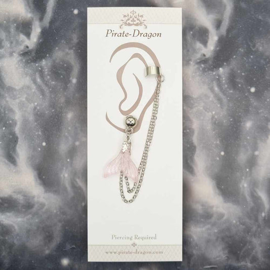 Pale Pink Small Mermaid Tail with Silver Chains Pierced Earcuff (EC99257)