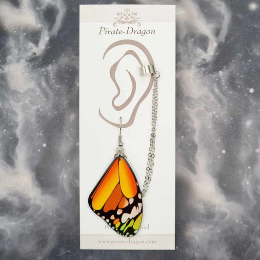 Orange Butterfly Wing with Silver Chains Pierced Earcuff (EC99262)