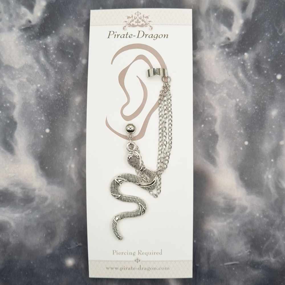 Large Silver Snake with Silver Chains Pierced (EC99294)