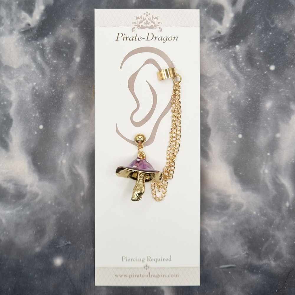 Purple Mushroom with Gold Chains Pierced Earcuff (EC99324)