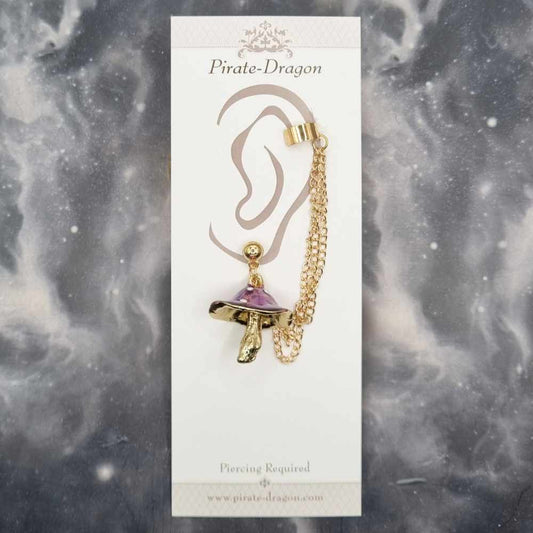 Purple Mushroom with Gold Chains Pierced Earcuff (EC99324)