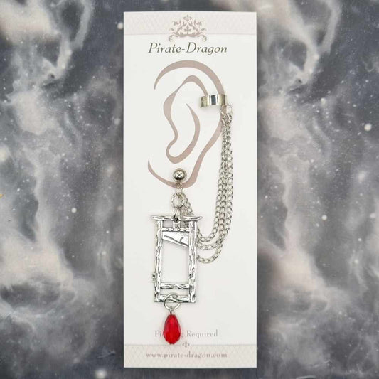 Silver Guillotine with Red Gem Drop & Silver Chains (EC99325)