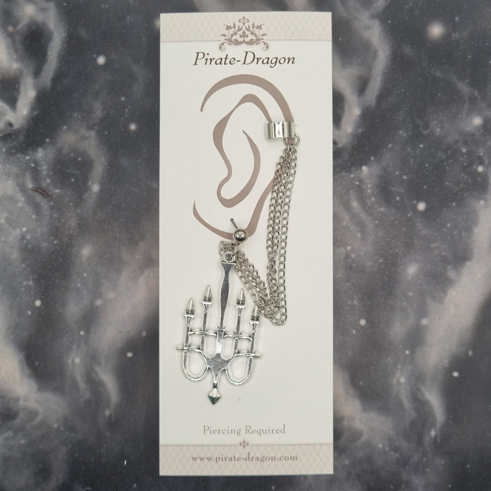Silver Candelabra on Silver Chains Pierced Earcuff (EC99378)