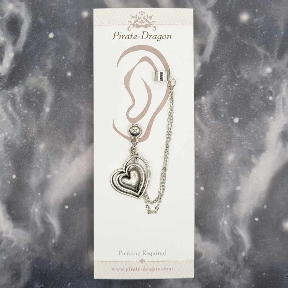 Silver Heart with Silver Chains Pierced Earcuff (EC99383)