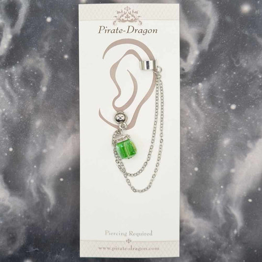 Green Cube with Silver Chains Pierced Earcuff (EC99396)