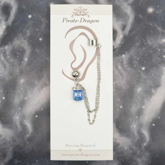 Blue Cube with Silver Chains Pierced Earcuff (EC99397)