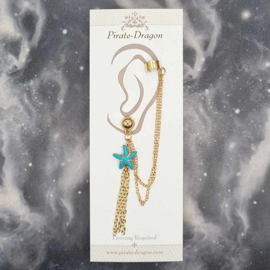 Blue Star with Gold Chains Pierced Earcuff (EC99419)