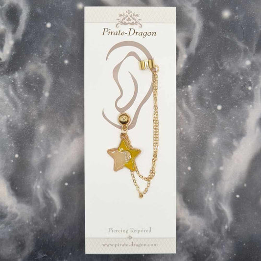 Yellow & Cream Star with Gold Chains Pierced Earcuff (EC99439)