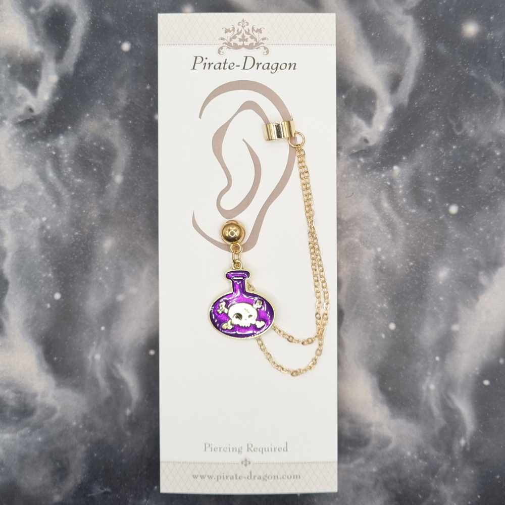 Purple Poison Bottle with Gold Chains Pierced Earcuff (EC99471)