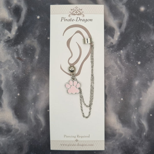 Pink Paw Print with Silver Chains Pierced Earcuff (EC99479)