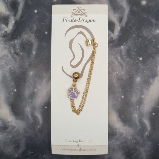 Mauve Paw Print with Gold Chains Pierced Earcuff (EC99484)