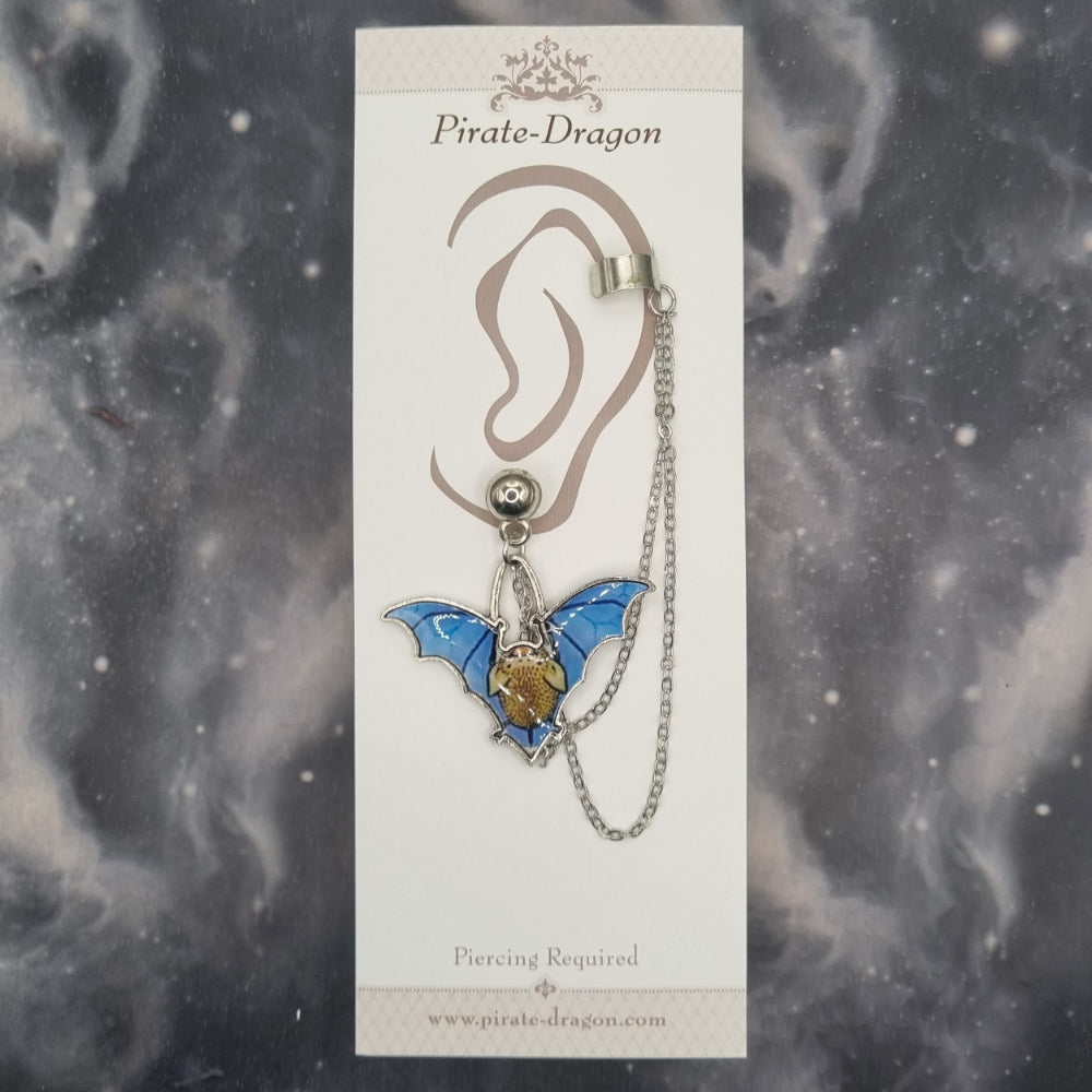 Blue Winged Bat with Silver Chains Pierced Earcuff (EC99491)