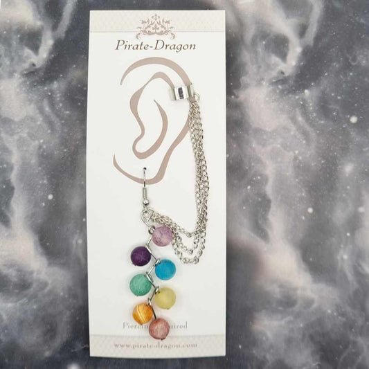 Chakra Bead Drop with Silver Chains Pierced Earcuff (EC99495)