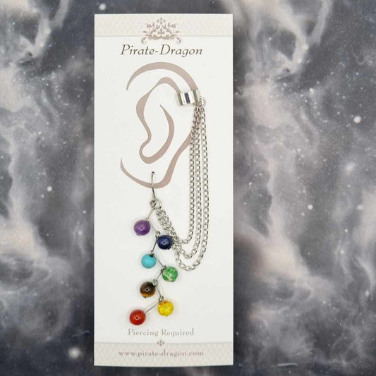 Chakra Bead Drop with Silver Chains Pierced Earcuff (EC99497)