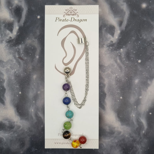 Chakra Bead Drop with Silver Chains Pierced Earcuff (EC99499)