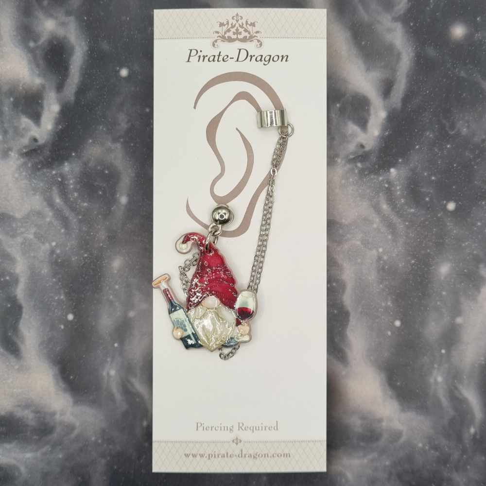 Gnome & Wine With Silver Chains Pierced Earcuff (EC99536)
