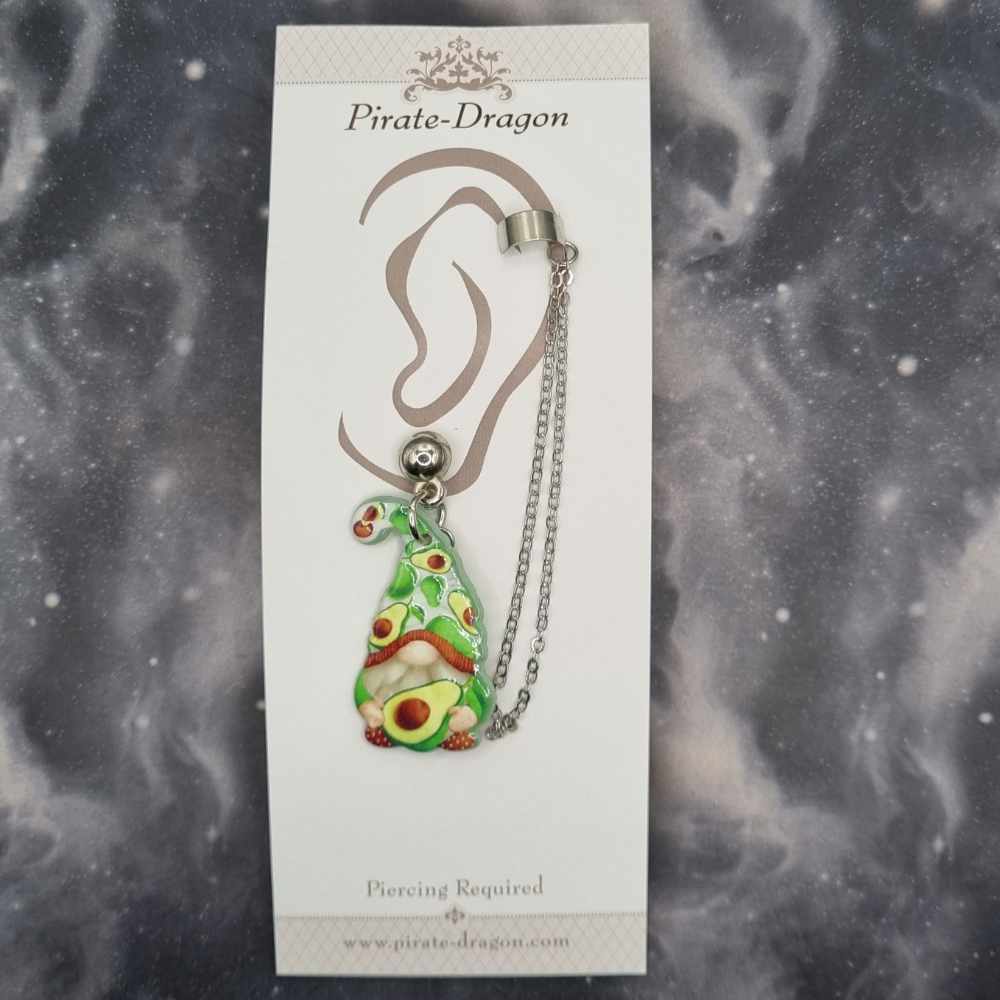 Gnome & Avocado with Silver Chains Pierced Earcuff (EC99538)