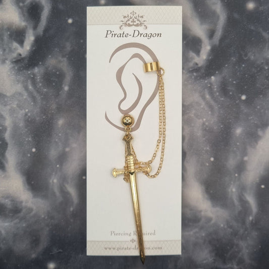 Gold Sword with Gold Chains Pierced Earcuff (EC99701)