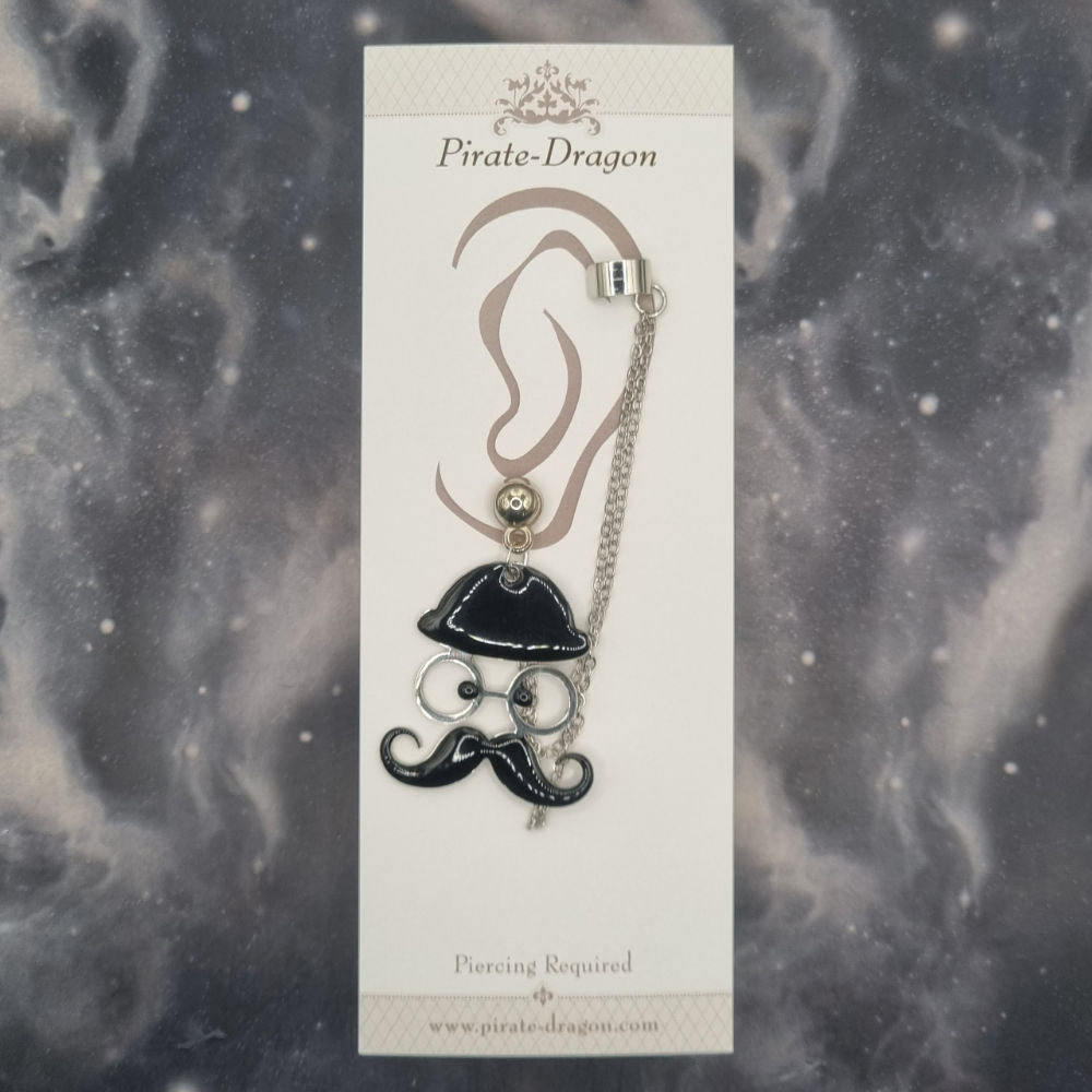 Moustache Face with Silver Chains Pierced Earcuff (EC99706)